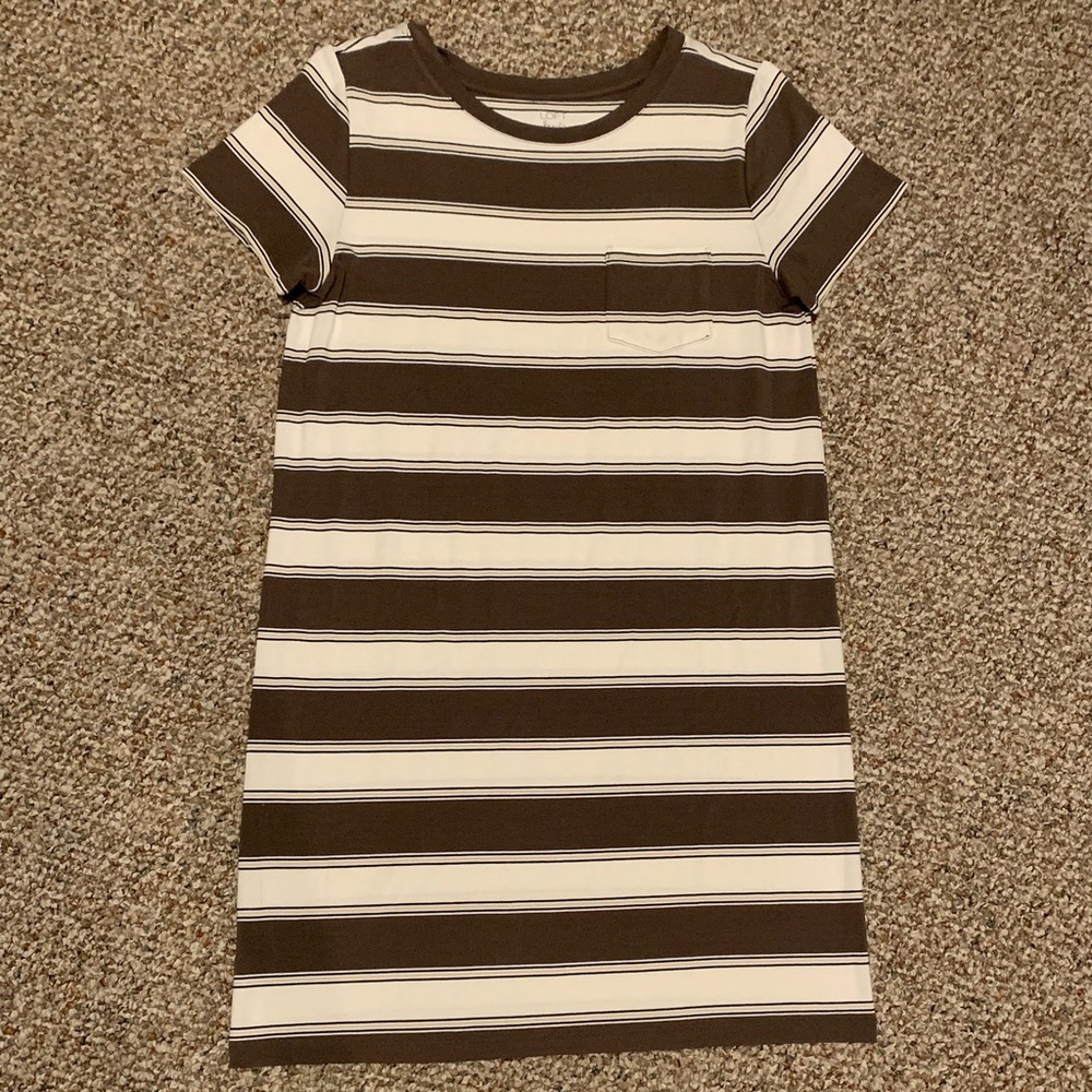NWOT Small LOFT Short Sleeve Olive Striped T-Shirt Dress